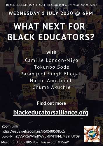 BEA Zoom Event : What next for Black educators? – Wed 1 July 2020 @ 6pm (Zoom Meeting)