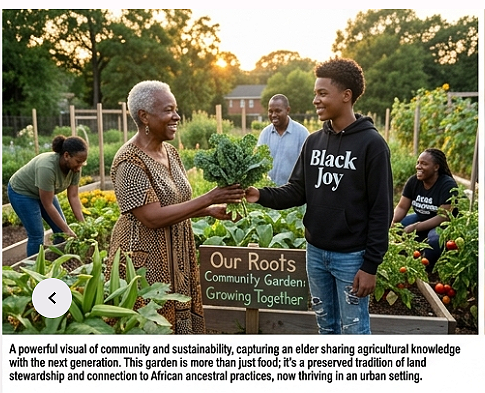 A powerful visual of community and sustainability, capturing an elder sharing agricultural knowledge...
